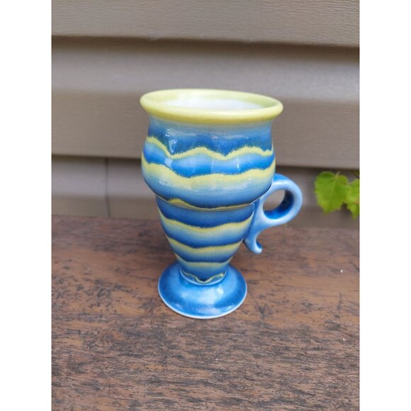 Eric Van Eimeren Pottery Footed Mug Blue & Green Helena, MT - Picture 2 of 5